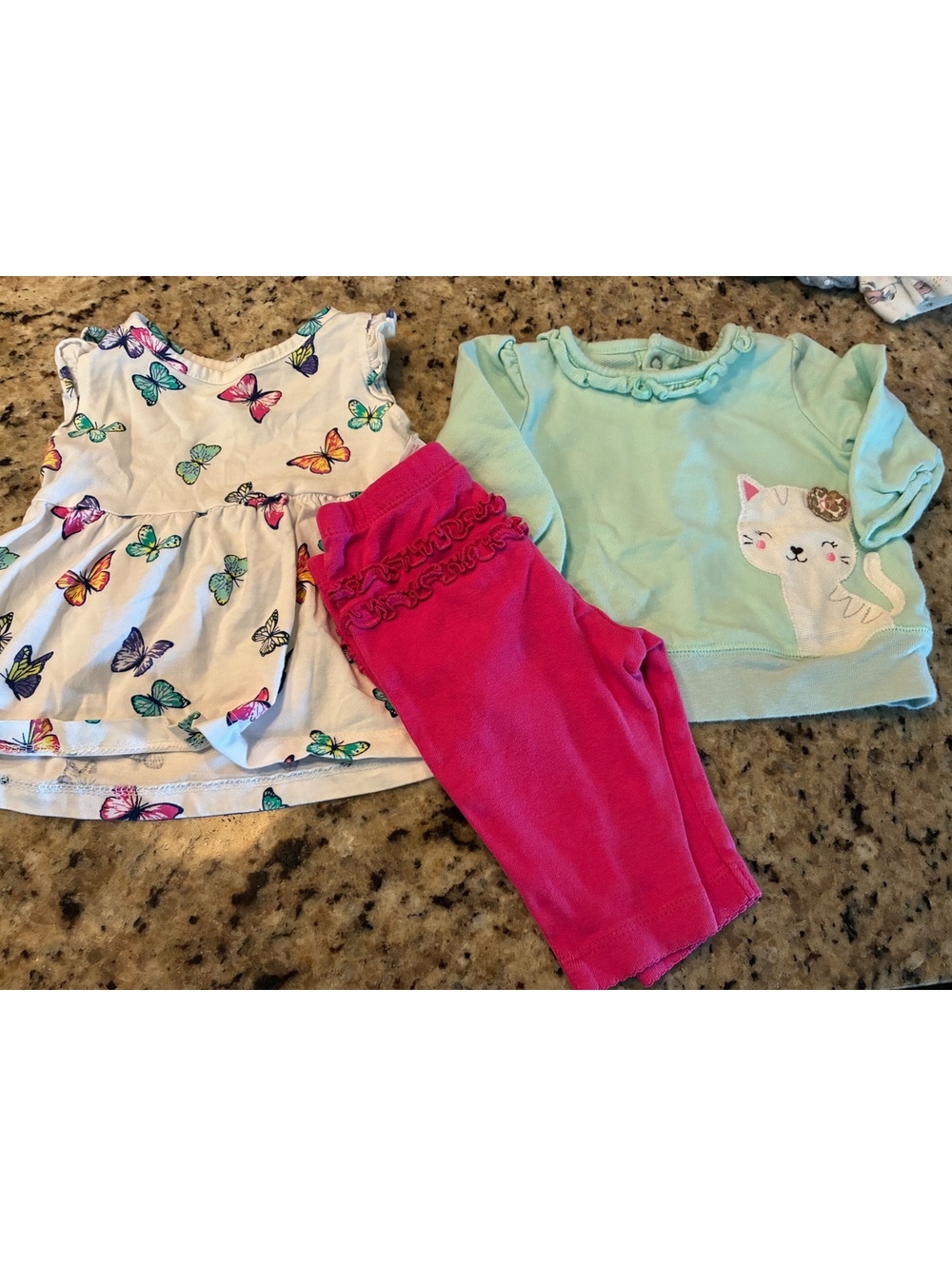 Baby Girl Butterfly Dress, Pink Pants & Cat Sweatshirt, 3M